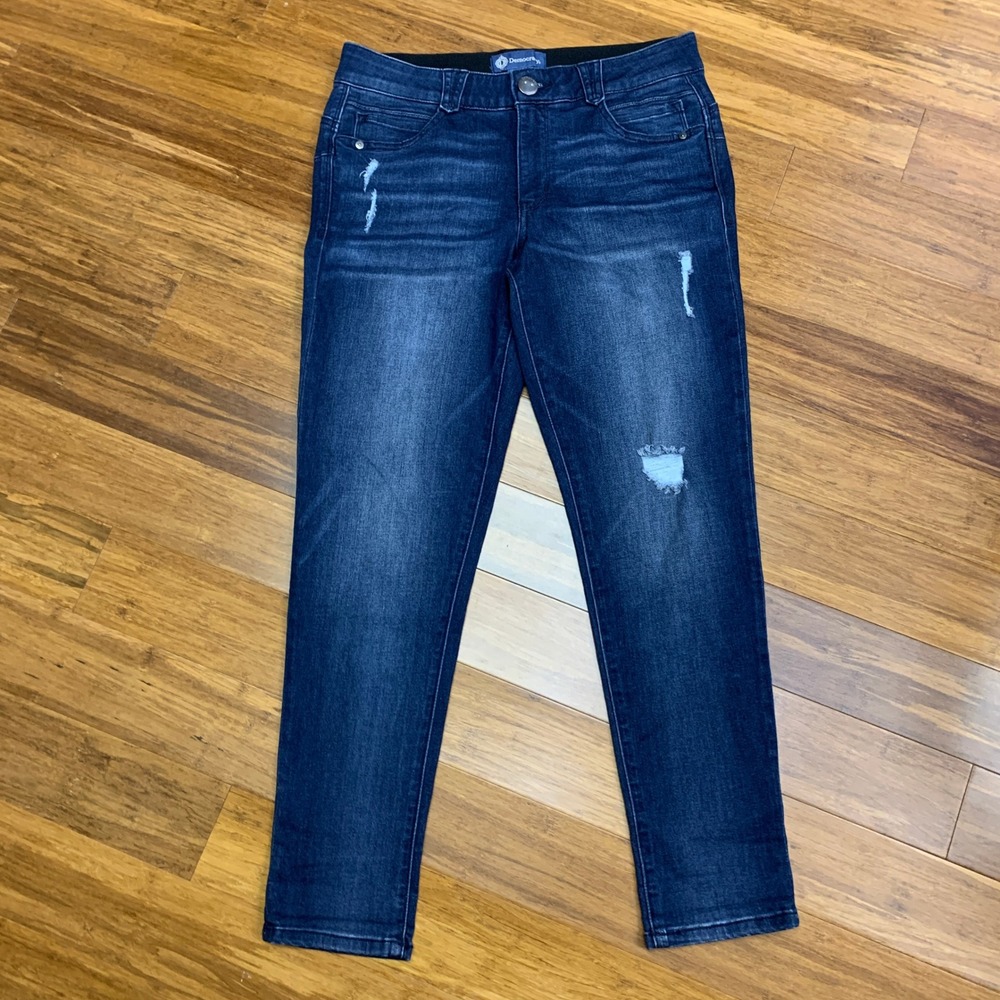 Democracy Ab Solution Dark Wash Denim Jeans Distressed Ripped Ankle Women Size 8
